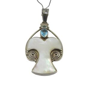 Sajen Sterling Silver Mother-of-Pearl Pendant Necklace with Blue Topaz Accent